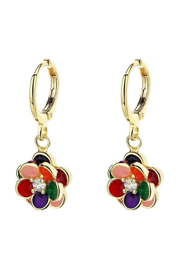 14k Gold Plated Floral Dangle Drop Earrings with Crystals from Swarovski