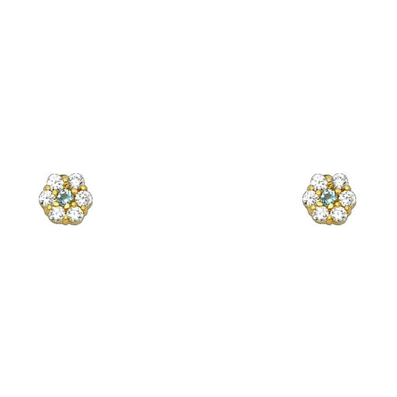 14k Gold Flower 5mm Cubic Zirconia Screw Stud March Birthday Earrings Stud Earring for Women