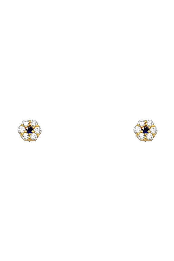 14k Gold Flower 5mm Cubic Zirconia Screw Stud September Birthday Earrings Stud Earring for Women
