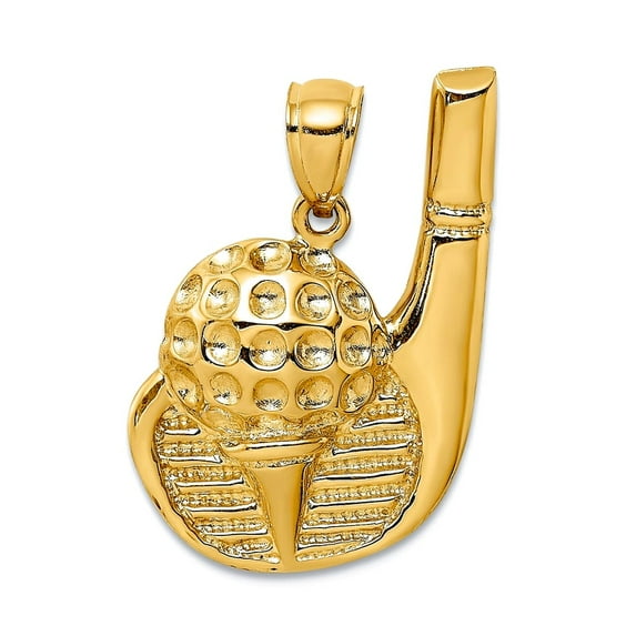 14k Gold Golf Club and Ball Tee 2-d Charm 24.7x16.4mm Wide 4.3mm Thick Pendant Necklace for Women