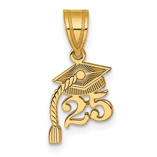 14k Gold Graduation Cap 2025 with Dangling Tassle 19mm Charm Pendant