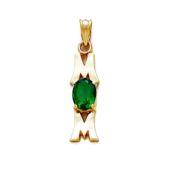 14k Solid Gold Green Mom Pendant Necklace 1 3/16 Inch Long Pendant for Women