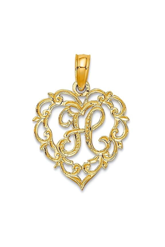 14k Gold H Script Letter Name Personalized Monogram Initial In Love Heart Pendant Necklace 17.3x12.57mm Wide 0.6mm Thick