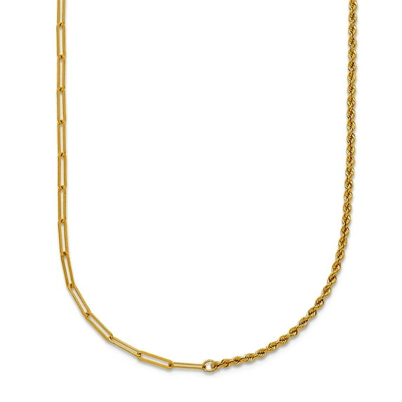 14k Solid Yellow Gold Half Rope and Half Paperclip Necklace 16 Inch 1.8mm Wide Pendant Necklace for Women