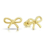 Tilo Jewelry 14K Yellow Gold Baby Ribbon Bow Stud Post Earrings with Secure Screw-Backs | Dainty Everyday Earrings for Women & Girls