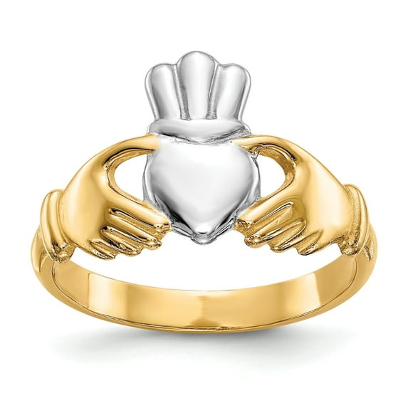 Fine Color Jewels 14K Two-Tone Gold Irish Claddagh Ring, Heart Crown Design, Gift for Women & Men