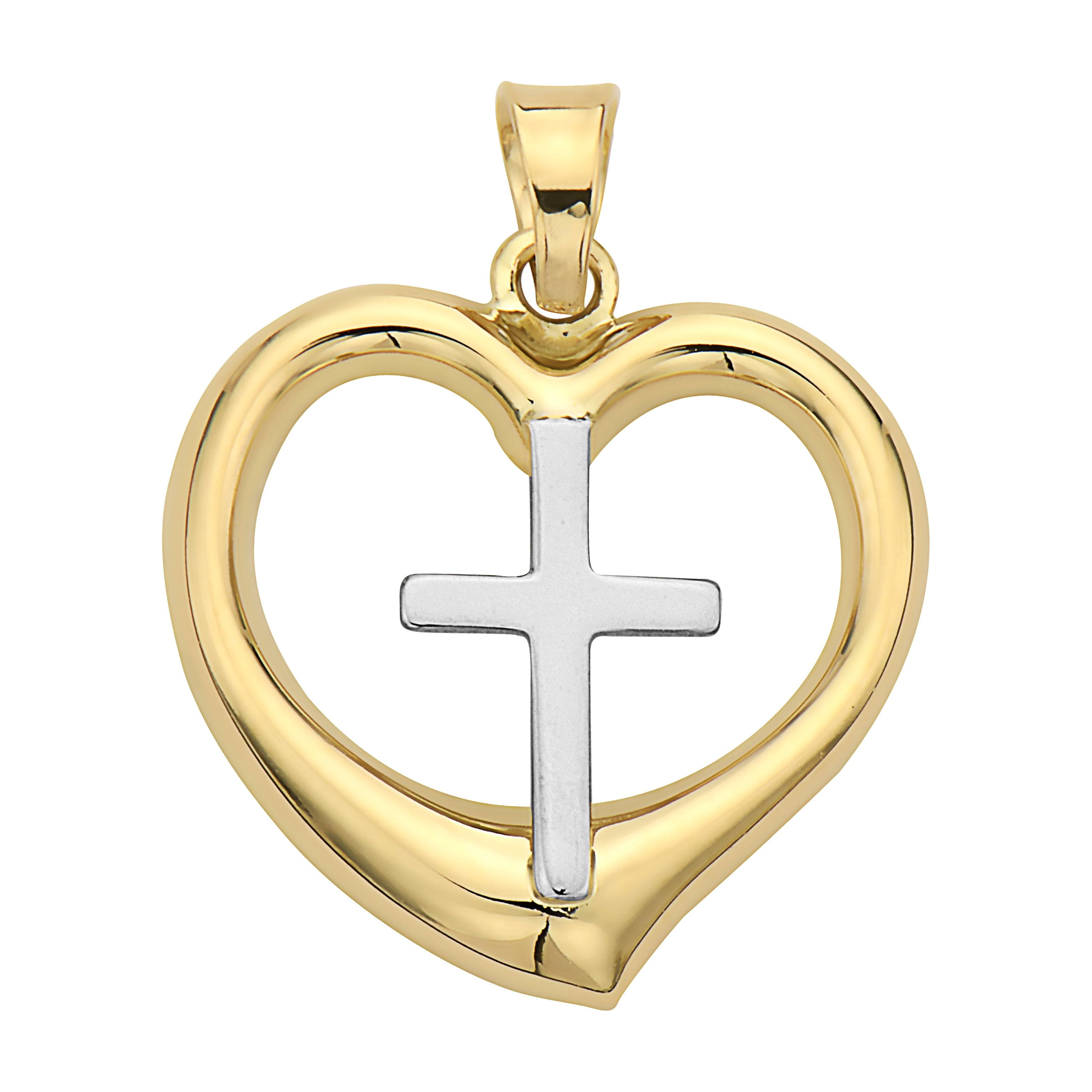 14k Gold Heart and Cross Pendant with 18'' Chain