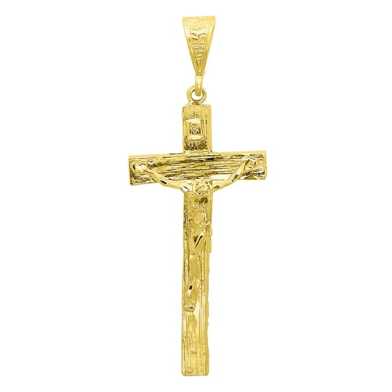 14k Gold Heavy Plated Crucifix Pendant Cross Pendant + Rope Chain Necklace Set, 20 inches - Premium Gift Box