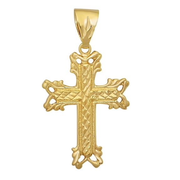 14k Gold Heavy Plated Diamond-Pattern Maltese Cross Pendant + 30 inch 2.2mm Curb Chain Necklace Set