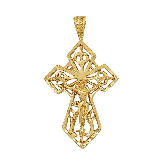 14k Gold Heavy Plated Ornate Irish Celtic Crucifix Pendant + 24" 2mm Rope Chain Necklace Set