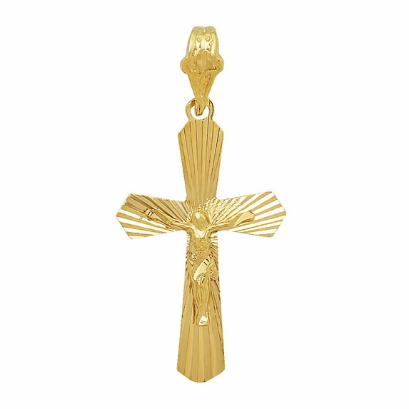 14k Gold Heavy Plated Resurrected Passion Crucifix Pendant + 20" 2mm Rope Chain Necklace Set