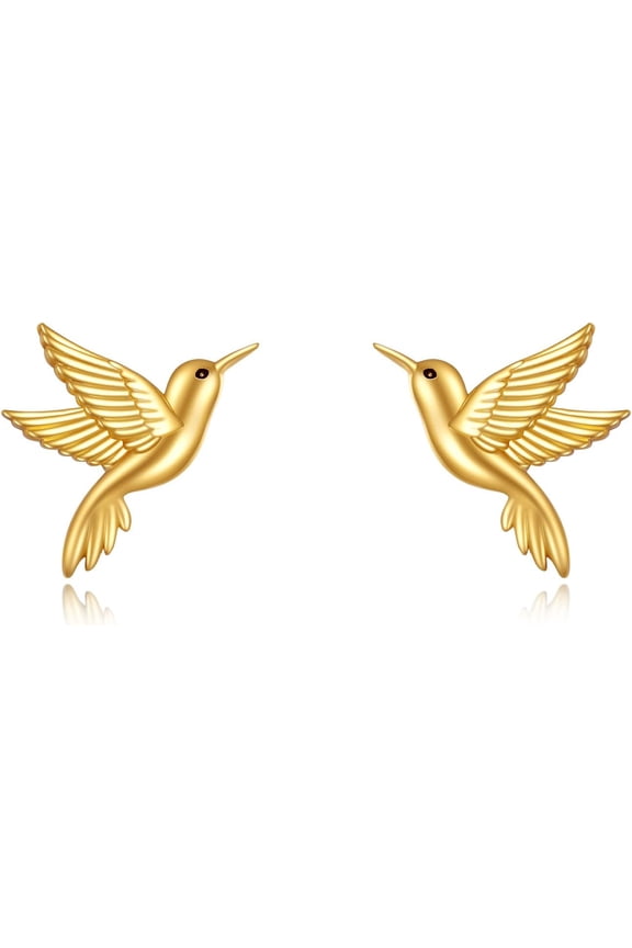 14k Gold Hummingbird Stud Earrings - Fine Mini Bird Studs Jewelry - Christmas Gifts for Women