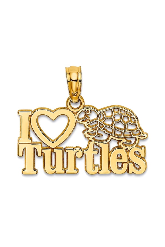 14k Gold I Love Heart Pendant Necklace Turtles With Turtle (image) 16x19.5mm Wide 0.6mm Thick Pendant for Women