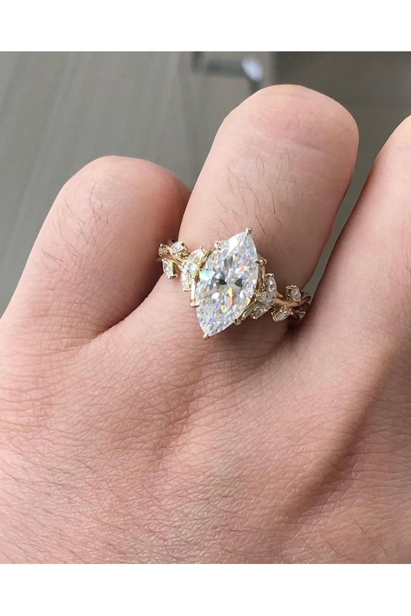 14k Gold IGI Certified Lab Grown 2CT Marquise Secret Garden Ring