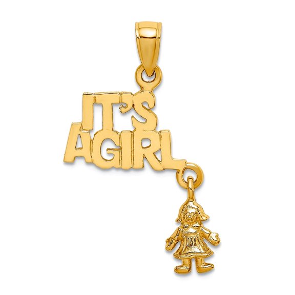 14k Gold Its a With Doll Moveable Charm 28.5x15mm Wide Pendant Necklace for Women - 1.9 Grams