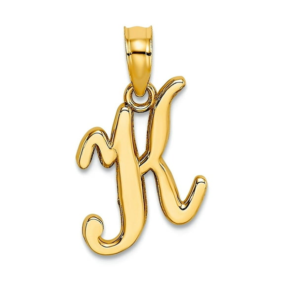 14k Gold K Script Letter Name Personalized Monogram Initial High Polish Charm 17.5x10.8mm Wide 1.15mm Thick Pendant Neck
