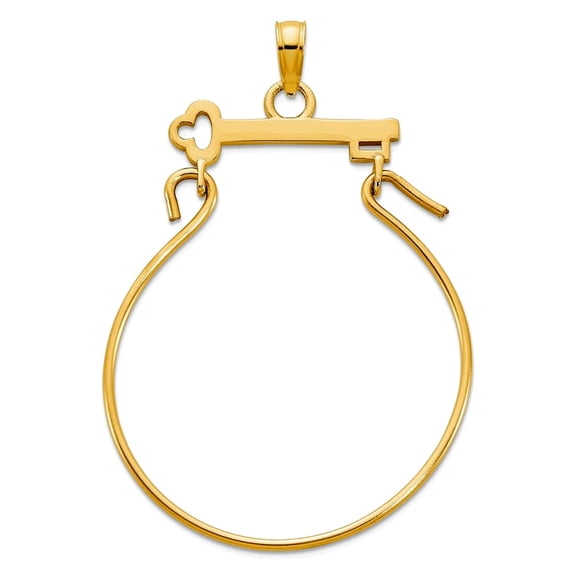 14k Gold Key Charm Holder Pendant Necklace 16.5mm Wide 1.9mm Thick Pendant for Women - 1.1 Grams