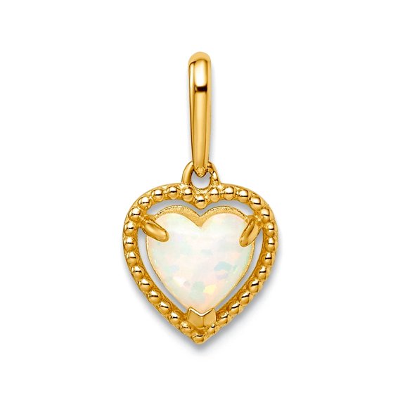 14k Gold Lab Simulated Opal Love Heart Pendant Necklace 7.51mm Wide 3.01mm Thick Pendant for Women
