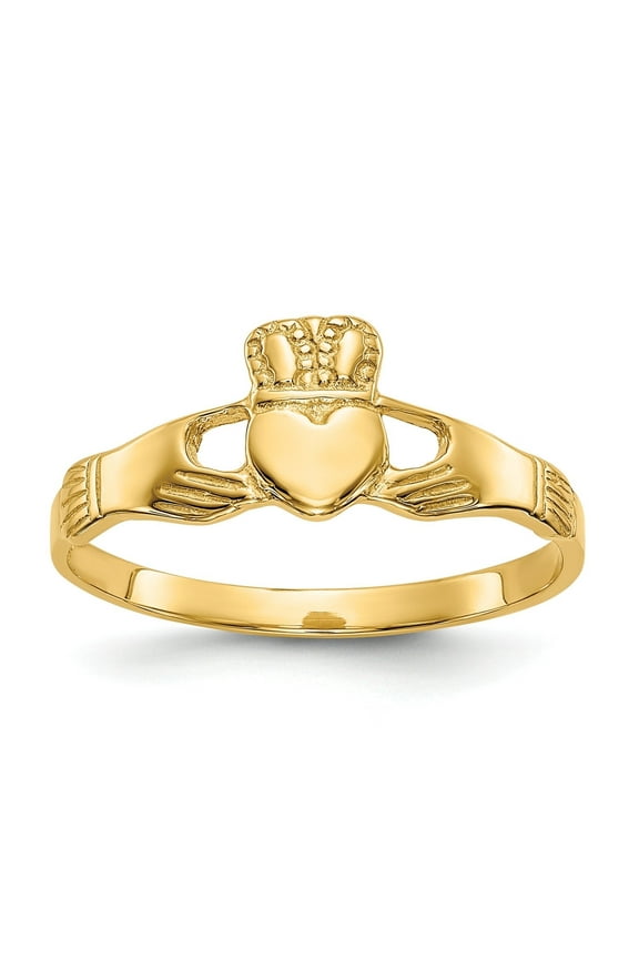 Genuine 14K Yellow Gold Irish Claddagh Ring, Heart and Crown Design, Gift for Women & Men