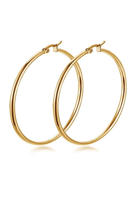 14k Gold Plated Large Hoop Earring with French Lock Closure (60mm)