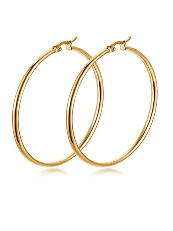 14k Gold Plated Large Hoop Earring with French Lock Closure (60mm)