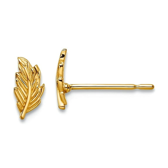 14k Gold Leaf Post Earrings 6.9x3.24mm Wide Stud Earring for Women - .5 Grams