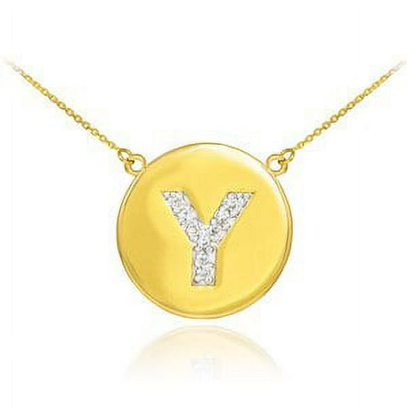 14k Gold Letter "Y" Initial Diamond Disc Necklace : 18"