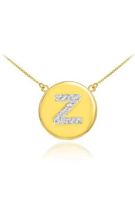 14k Gold Letter "Z" Initial Diamond Disc Necklace : 18"