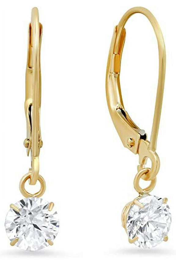 14k Gold Leverback Cubic Zirconia Dangle Earrings for Women | Real Yellow Gold Dangle Earrings | 1 CT.TW 14k Gold Earrings for Women | CZ Cubic Zirconia Drop Earrings by MAX + STONE