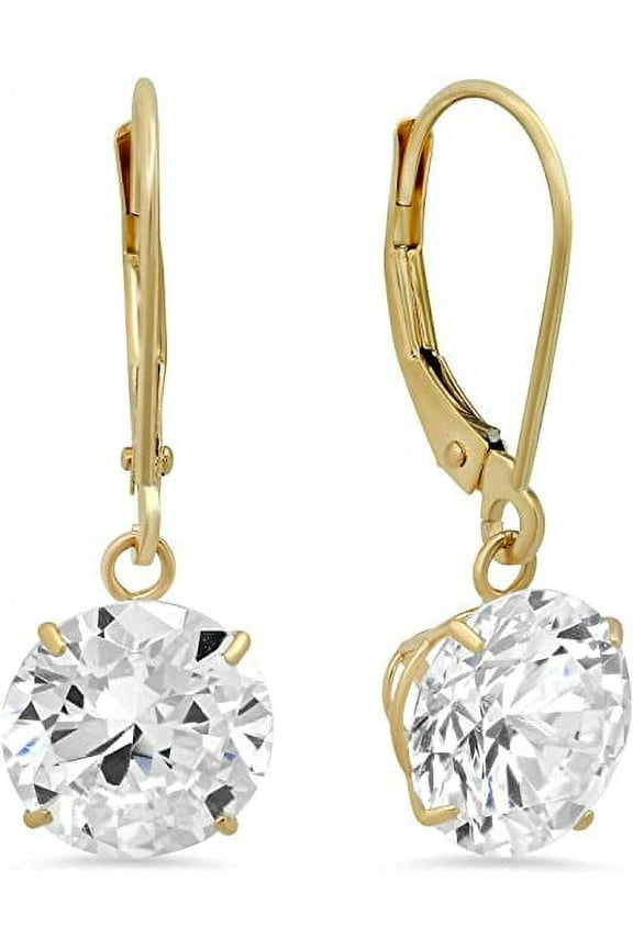 14k Gold Leverback Cubic Zirconia Dangle Earrings for Women | Real Yellow Gold Dangle Earrings | 5 CT.TW 14k Gold Earrings for Women | CZ Cubic Zirconia Drop Earrings by MAX + STONE