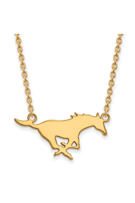 14k Gold LogoArt Southern Methodist University Mustang Large Pendant 18 inch Necklace Q4Y012SMU-18