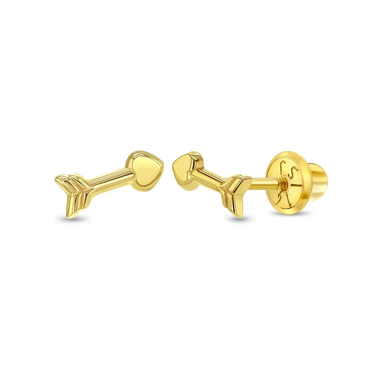 14k Gold Love Heart Arrows Kids Children's Girls Earrings