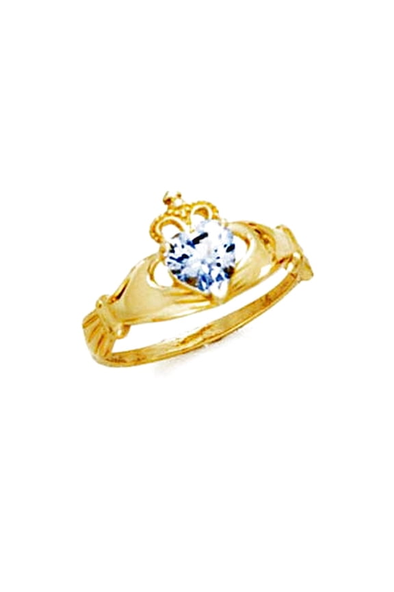 14k Gold Love Heart Light-Blue Irish Claddagh Celtic Trinity Knot Ring Size 7.0 Statement Ring for Women
