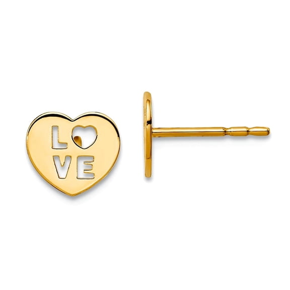 14k Solid Yellow Gold Love Heart Post Earrings 7mm long Stud Earring for Women - .5 Grams