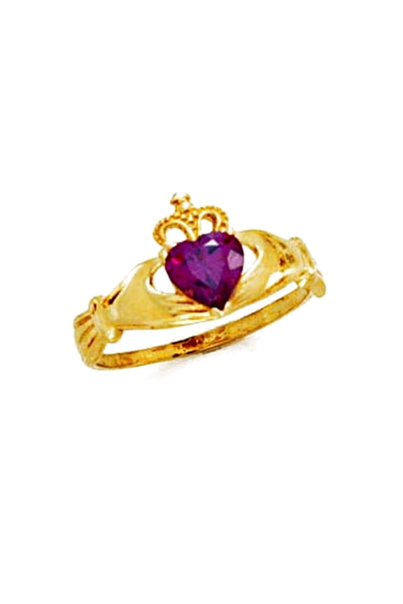 14k Solid Gold Love Heart Purple Irish Claddagh Celtic Trinity Knot Ring Size 7.0 Statement Ring for Women