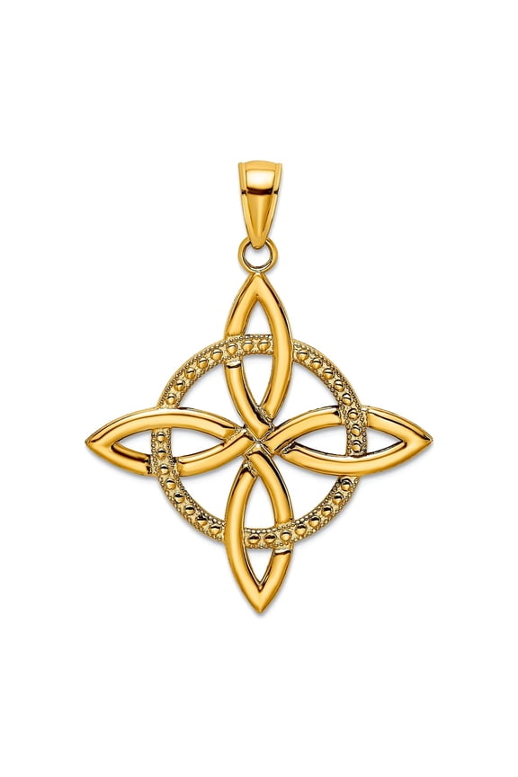 14k Gold Lrg Celtic Eternity Knot Pendant Necklace Cut-out Circle 32mm long Pendant for Women