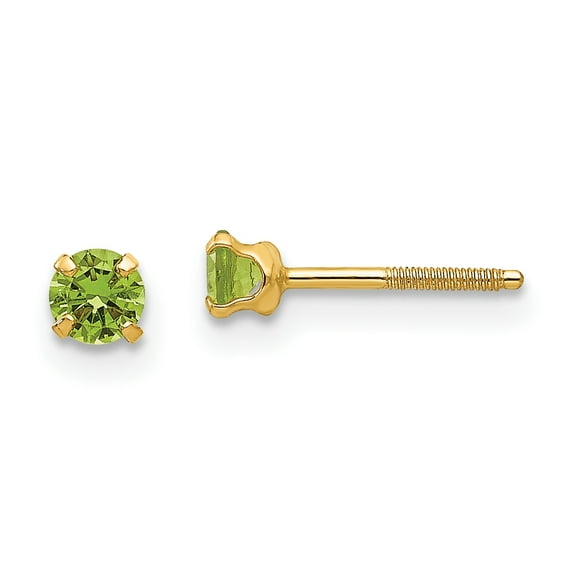 14k Madi K 3mm Round Imitation Peridot August Birthstone Screwback Post Earrings GK200