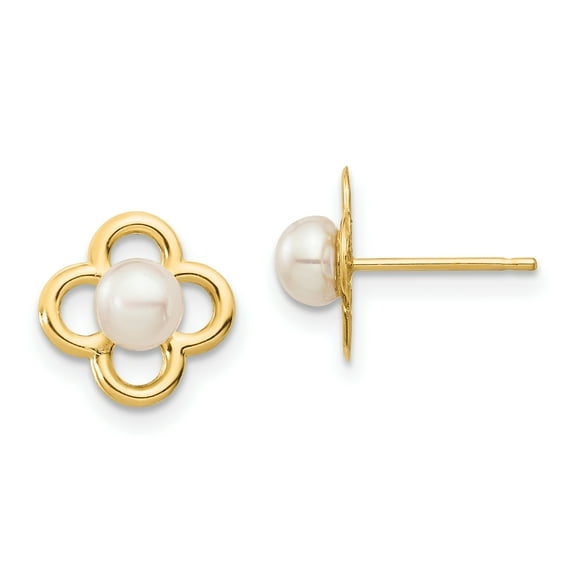Madi K 14k 4-5mm White Button Freshwater Cultured Pearl Post Earrings with Silicone Backs