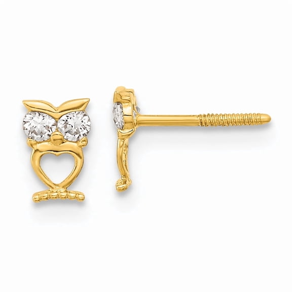 Madi K 14k Owl w/CZ Eyes Screwback Post Earrings