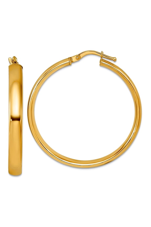 14k Solid Yellow Gold Medium Polished Hoop Earrings 35x33.5mm Wide 4mm Thick Hoop Earring for Women