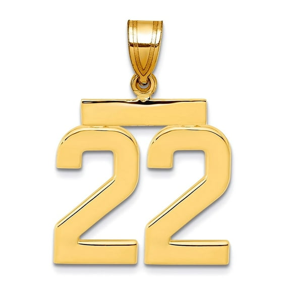 14k Solid Yellow Gold Medium Polished Sport game Number 22 Charm Pendant Necklace for Women