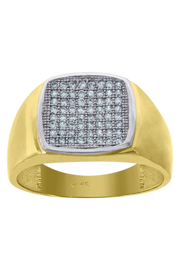 14k Gold Mens Two-Tone Cz Square Head Ring Band