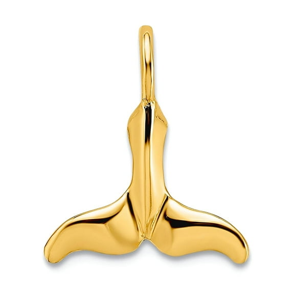 14k Gold Mini Whale Tail High Polish and Textured Charm 15.2x13.05mm Wide 4.5mm Thick Pendant Necklace for Women