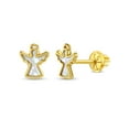 thumbnail image 1 of 14k Gold Mother of Pearl Angel Kids / Children's Earrings Safety Screw Back, 1 of 8