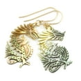 thumbnail image 1 of 14k Gold Mother of Pearl Earrings Black Shell Iridescent Large Carved Dragon Relief Teardrop 2 Inches Designed for Adult Women, 1 of 5