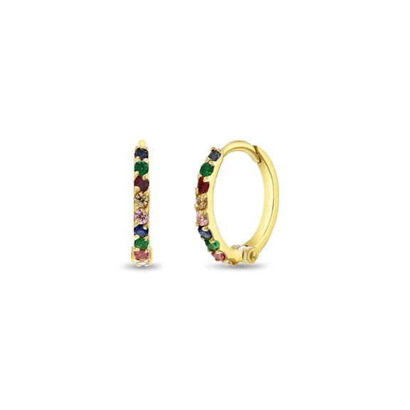 14k Gold Multicolored Cubic Zirconia Kids / Children's / Girls Earrings Hoop