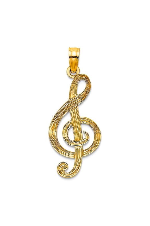 14k Gold Music Clef Note Single Music Note Charm 20.6x8.96mm Wide 0.6mm Thick Pendant Necklace for Women