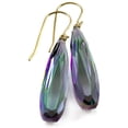 thumbnail image 1 of 14k Gold Mystic Simulated Topaz Earrings Long Narrow Faceted Teardrops Simple Drops 2 Inch, 1 of 3