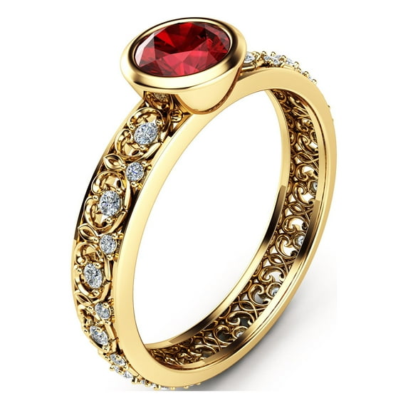 14k Gold Natural Ruby Vintage Bezel Ring