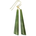 thumbnail image 1 of 14k Yellow Gold Nephrite Jade Earrings Green Long Skinny Shape 2.6 inches Long Angled Drops Spyglass Designs for Adults, 1 of 5